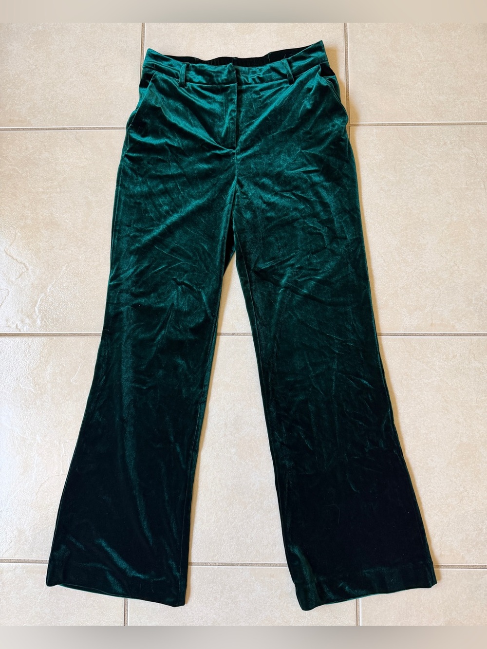Skies Are Blue Emerald Green Velvet Wide Leg Pants High Waist Small S Holiday